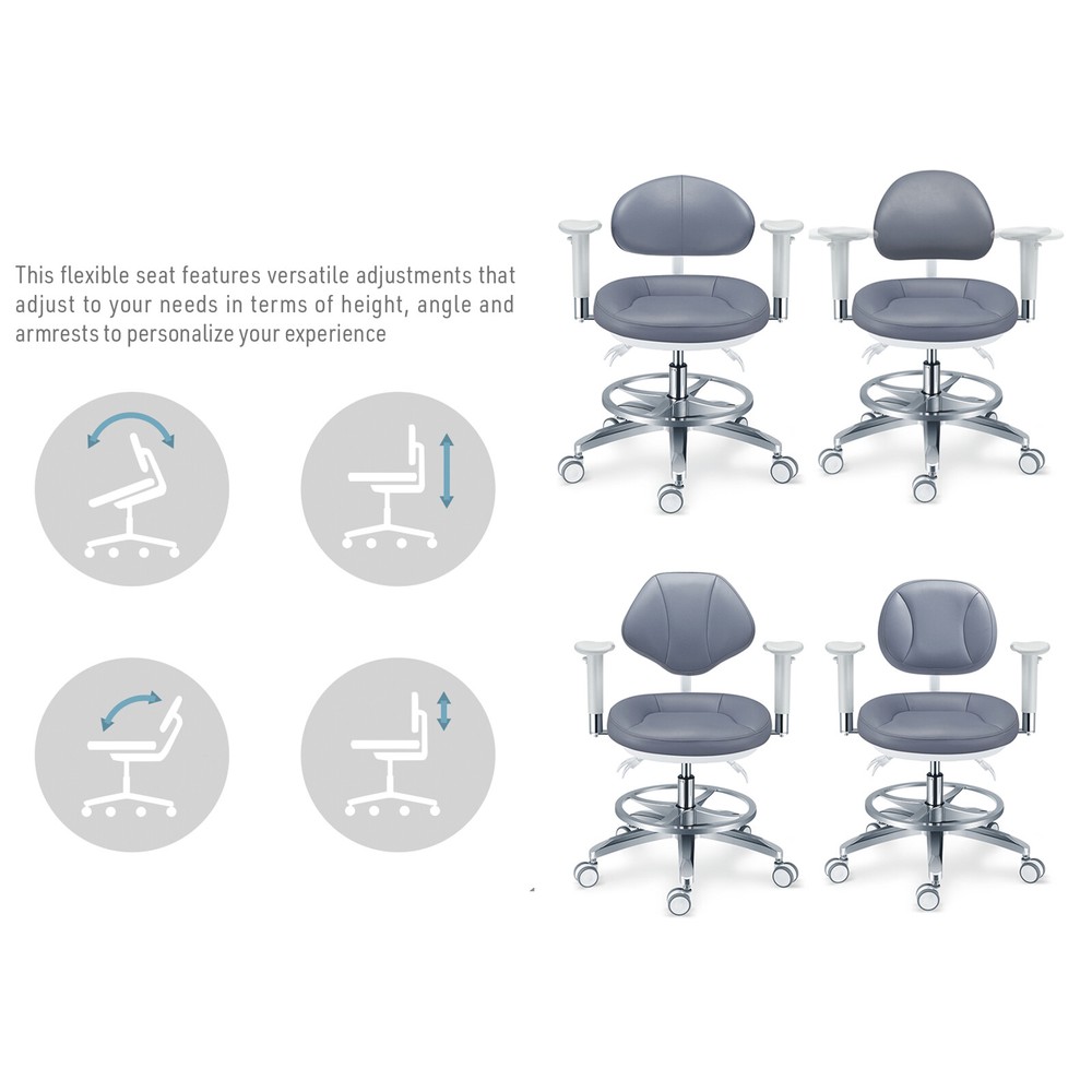 Adjustable Microfiber Leather Microscope Rotated Doctor Chair + Armrest PLST-084