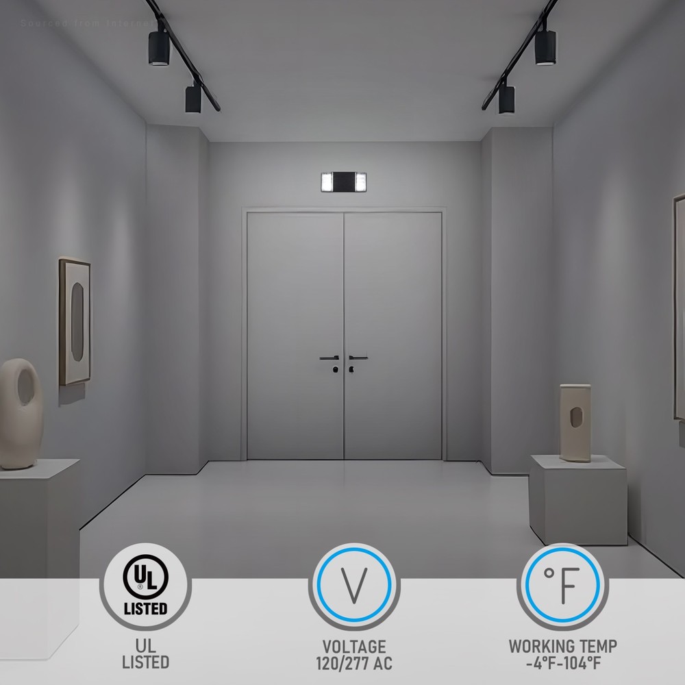 2 Pack LED Commercial Emergency Lights, Battery Backup Exit Light, Black