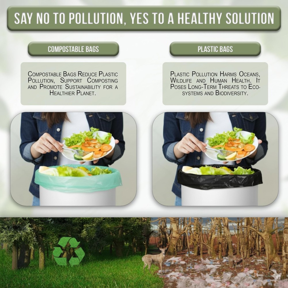 Super Durable Biodegradable Compostable Trash Bags 2.6 Gallons / 9.84 Liter,