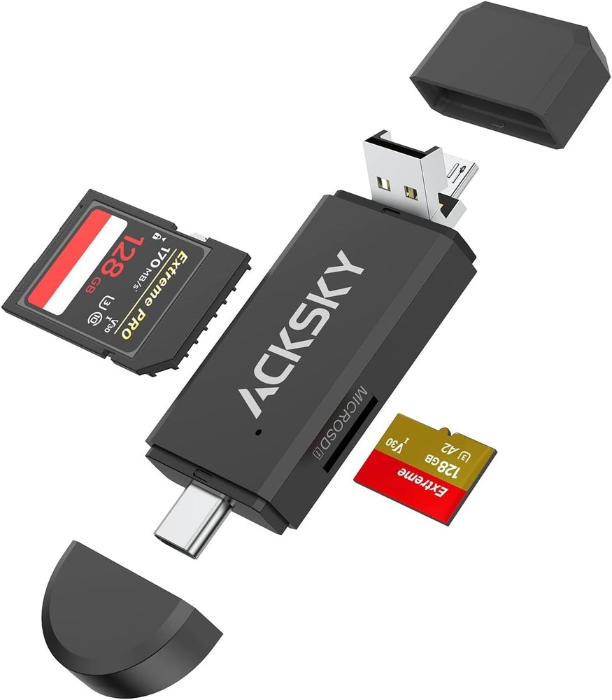 High-Speed 3-in-1 Memory Card Reader - Type-C, USB-A, Micro USB for All Devices