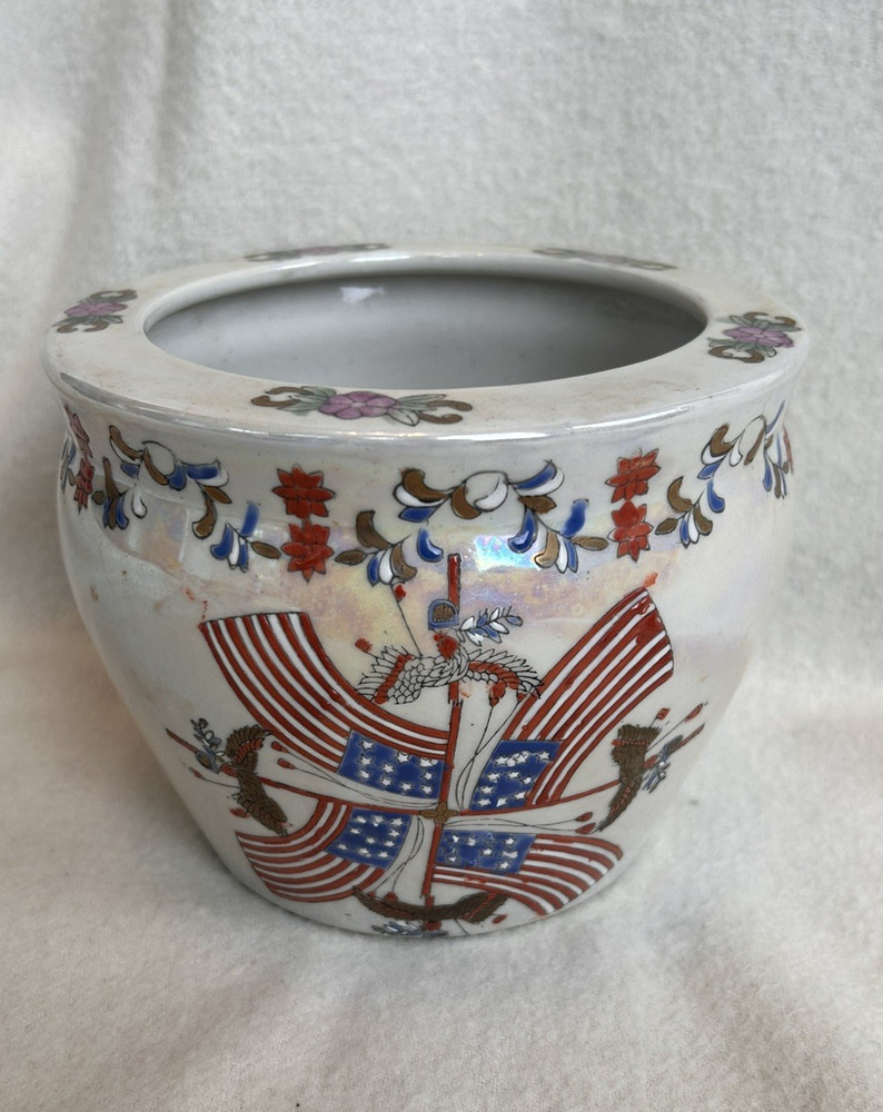 Opalescent Hand Painted - Eagle & Flag - Vintage Export Porcelain
