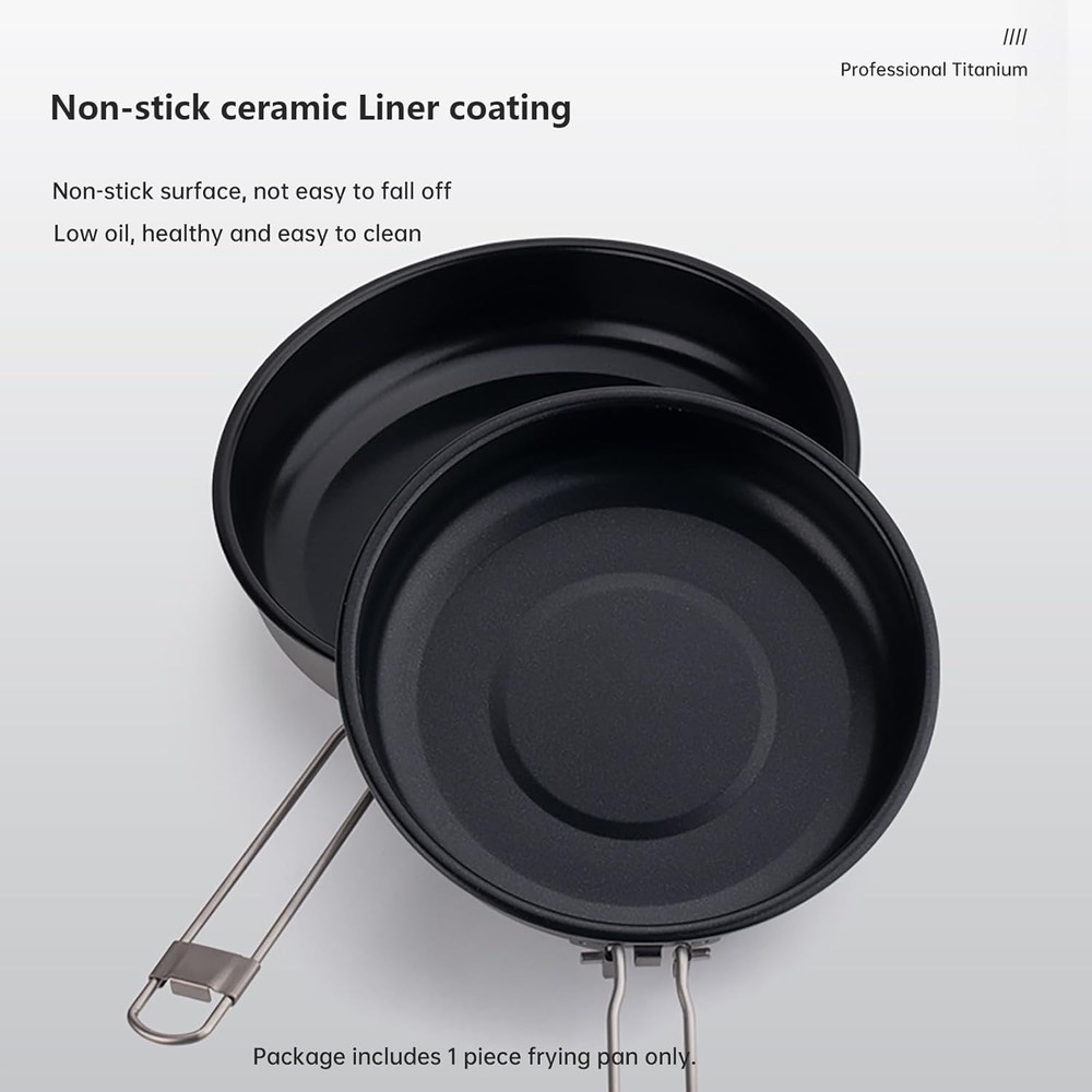 Titanium Frying Pan Titanium Pan Non Stick Camping Cookware W/ Folding Handle