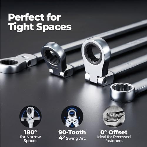 12PCS Extra Long Ratcheting Wrench Set, Gift for Men, Flex Head & Fixed Offset H
