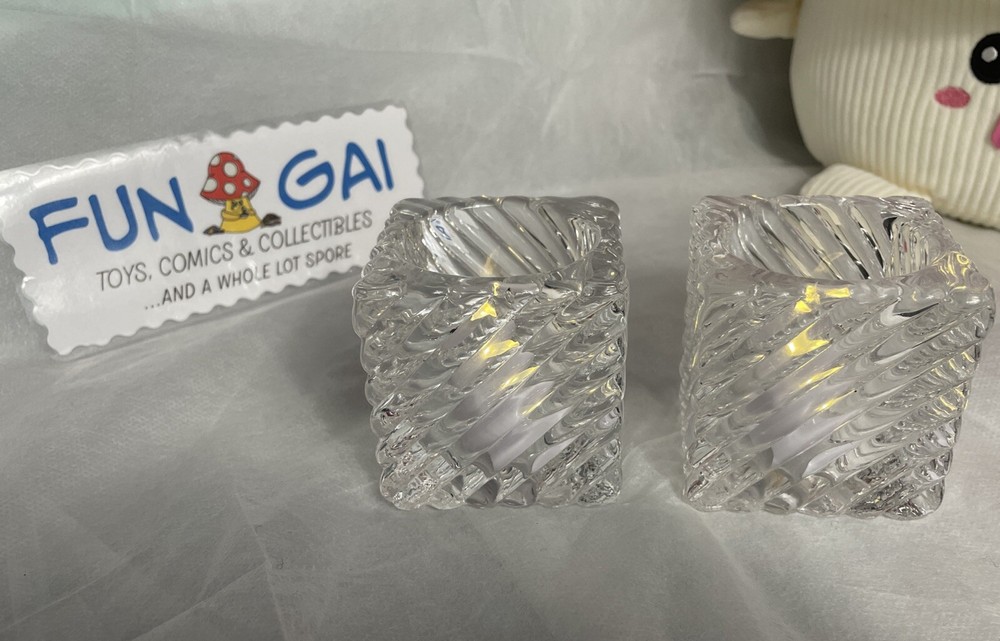 Square Glass Candle Holders Diagonal Pattern