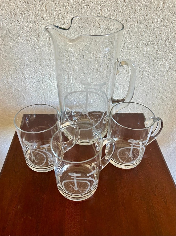 Vintage Bicycle Barware - pitcher & 3 beer glasses