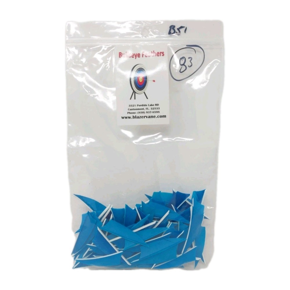 83 Count Bullseye Feathers 2" Right Wing: Shield Whisper Solid Turquoise Blue
