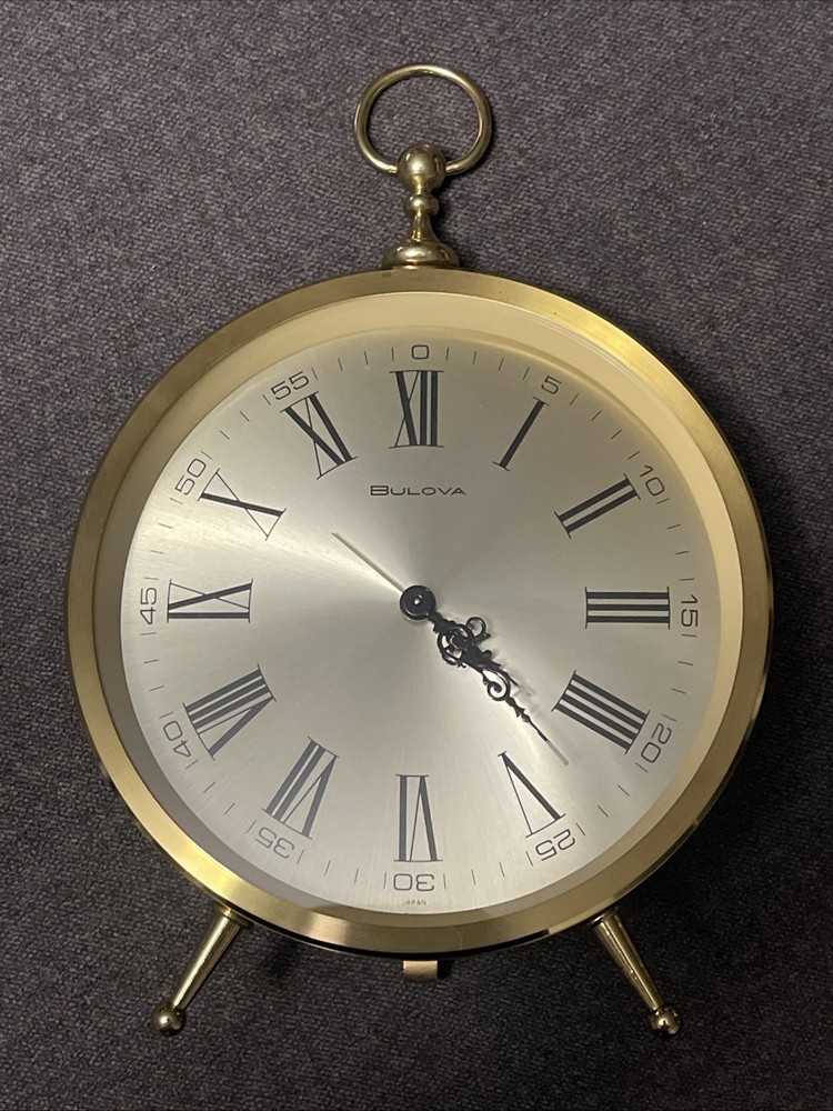 RARE Vintage Bulova desk / Table Alarm Clock Solid Brass *Second Hand Locked*