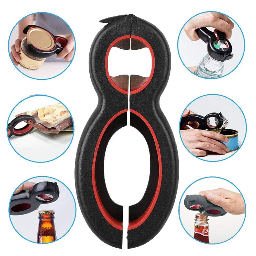 Medsuo Jar Opener 6 in 1 Multi Function Bottle Small, Black and red