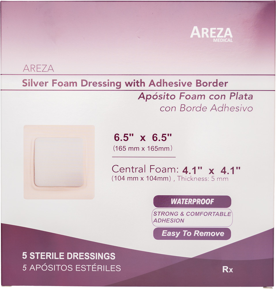 Silver Foam Dressing with Adhesive Border Sterile (Two Sizes Available)