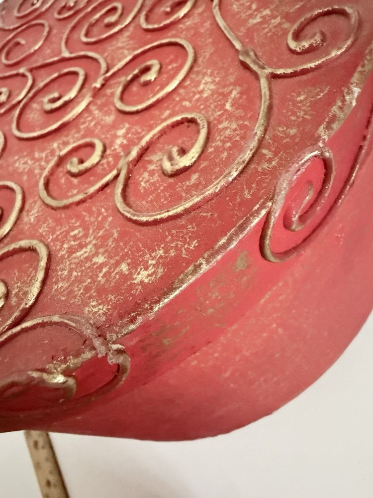 Red Decorative Round Storage Boxes Set 2 Embossed Floral Lid