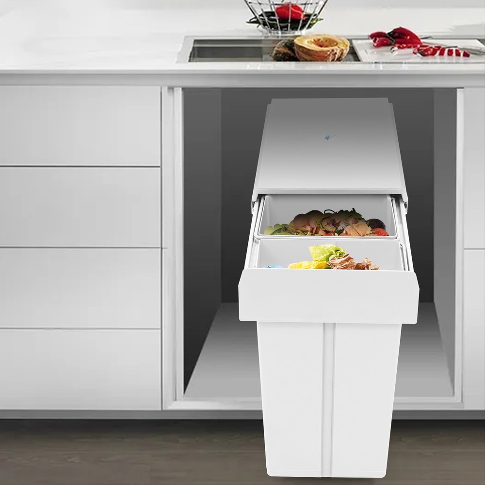 Pull Out Under Cabinet Trash Can 10L+20L Cabinet Garbage Can Ordinary Rail