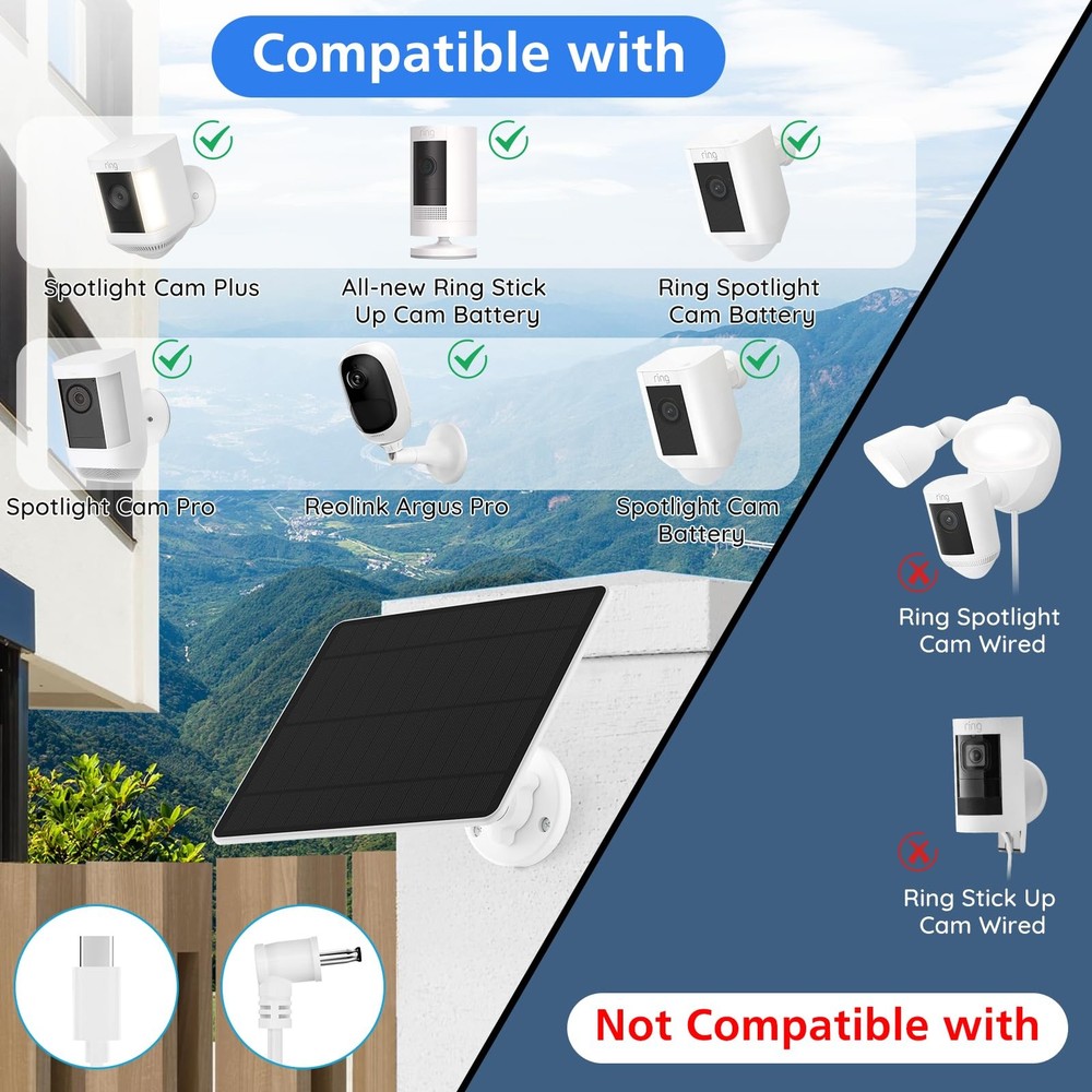 Solar Panel for Ring Camera, Charger Compatible with White