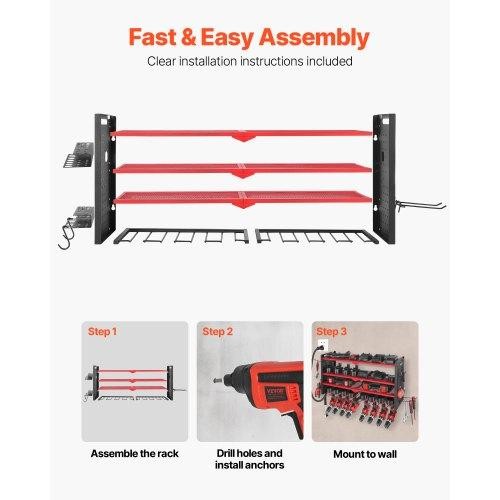 Power Tool Organizer Wall Mount 4Layer Storage Rack with 8 Drill Holders