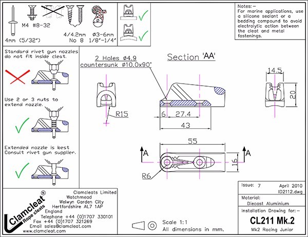 CL211 MK2 - SILVER - CLAMCLEAT ALUMINUM