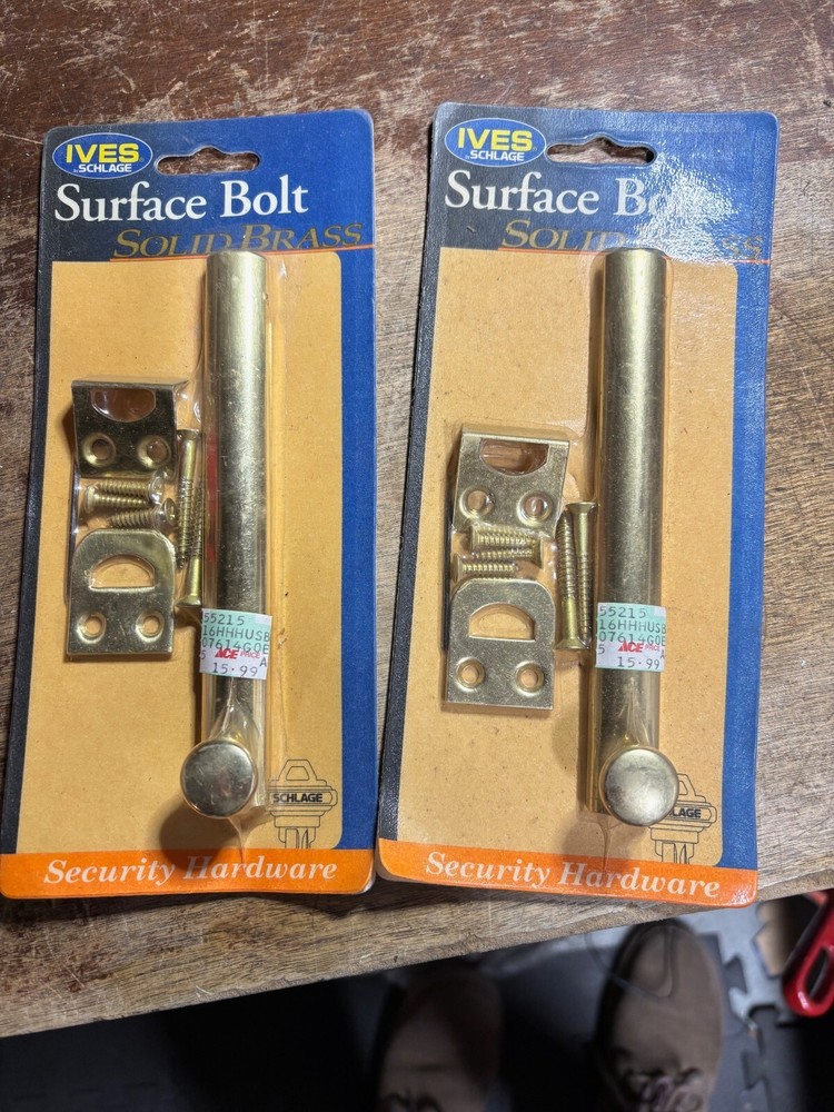 IVES  6" Polished Solid Brass Surface Bolt Made in USA NOS Schlage