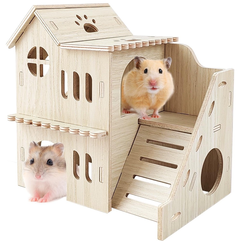 Tiny Hamster House Slide DoubleDecker Hut Cage Accessories Habitat Decor