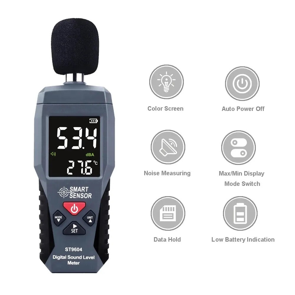Decibel Meter LCD Backlight Sonometer Noise Meter With Thermometer Function~