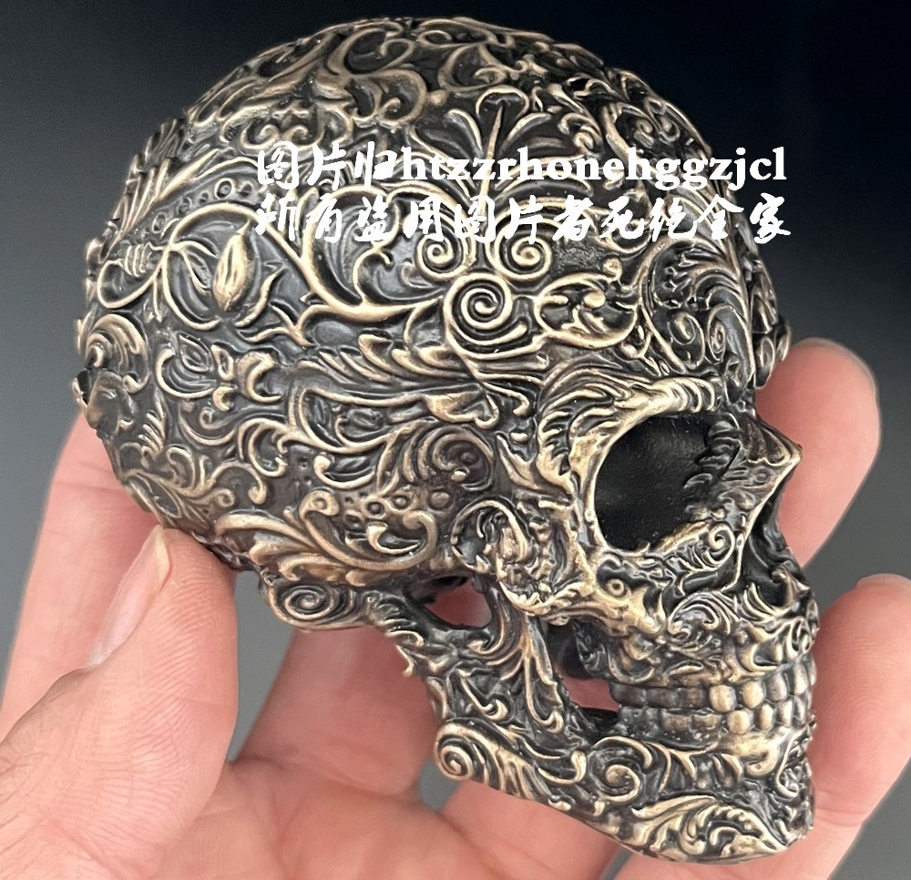 Brass Skull Head Statue Pattern Skeleton Model Craft Home Art Decor Collection