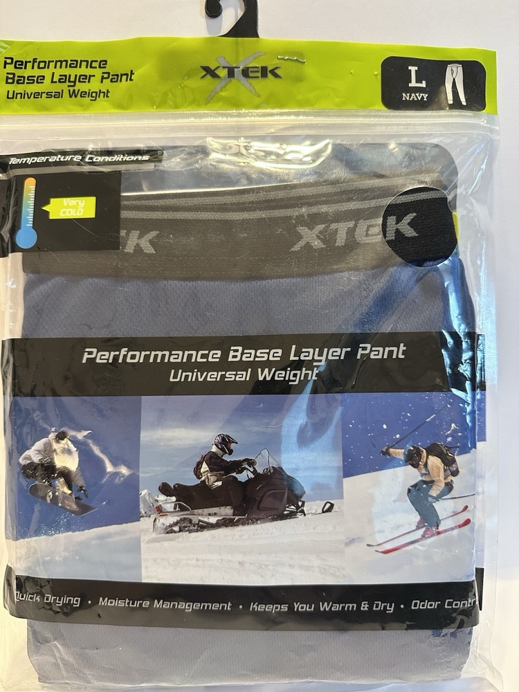 NWT XTEK MENS PERFORMANCE BASE LAYER UNIVERSAL WEIGHT PANTS Navy BLUE Large