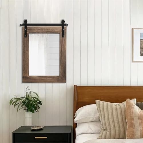 Rustic Rectangle Wood Frame Wall Mirror - Large Decorative Mirror for Bedroom, L