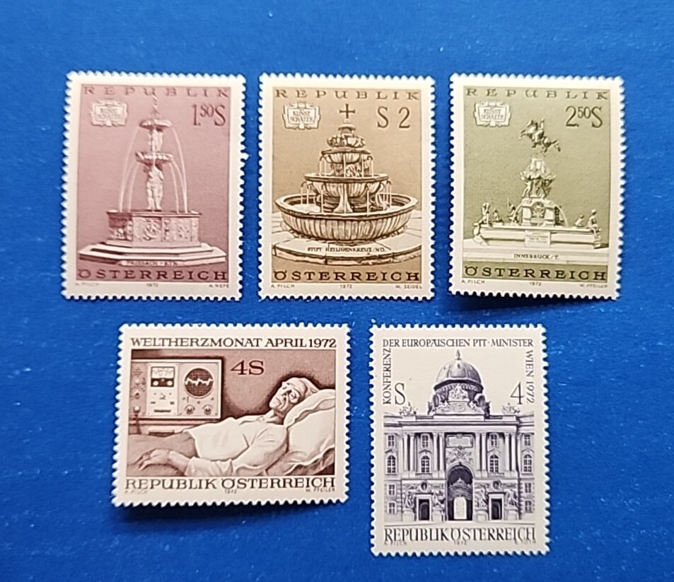 Austria Stamps, Scott 916-920 Complete Sets MNH
