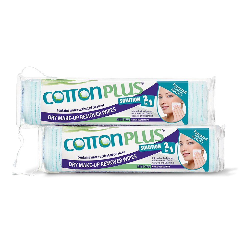 COTTON PLUS SOLUTION 2 IN 1 - FACE MAKE-UP REMOVER MINI 80 ALOE DUO SET