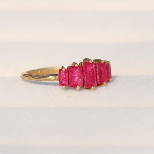 Natural Ruby Gemstone Ring, 925 Sterling Silver, 14k Gold Plated Women Ring