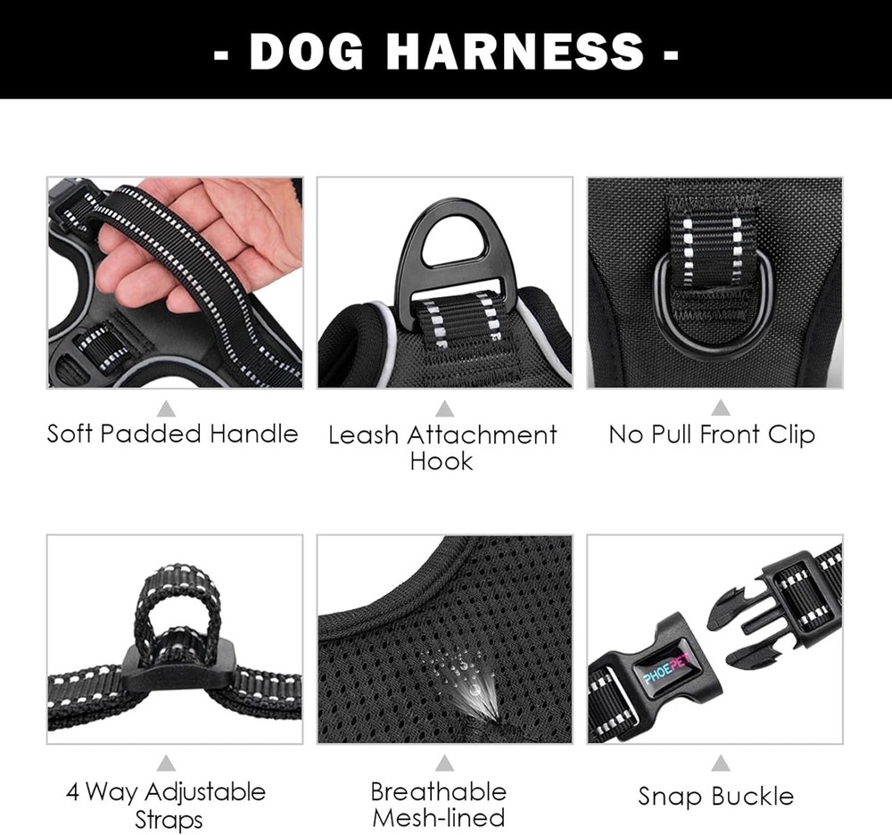 Comfortable No-Pull Dog Harness with Reflective Material & Handle - Small, Black