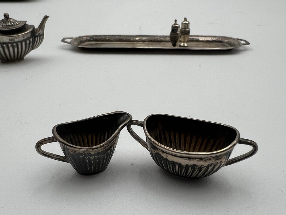 Antique Edwardian Sterling Silver Married Miniature Tea Set