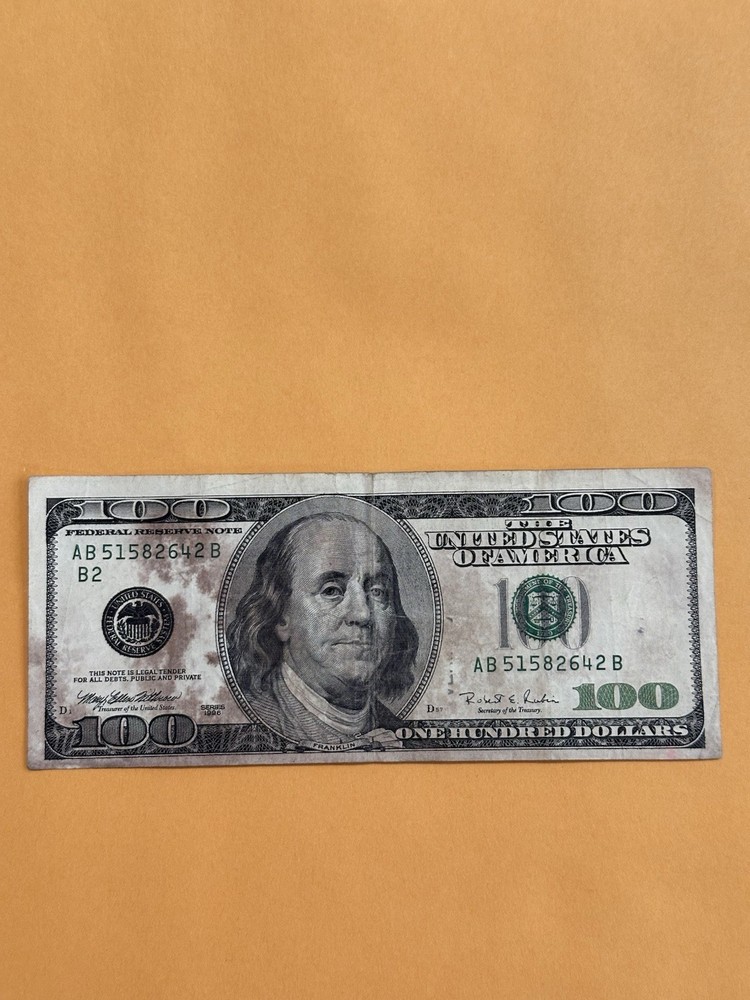 1996 $100 Dollar Bill Cut Error And Ink Error