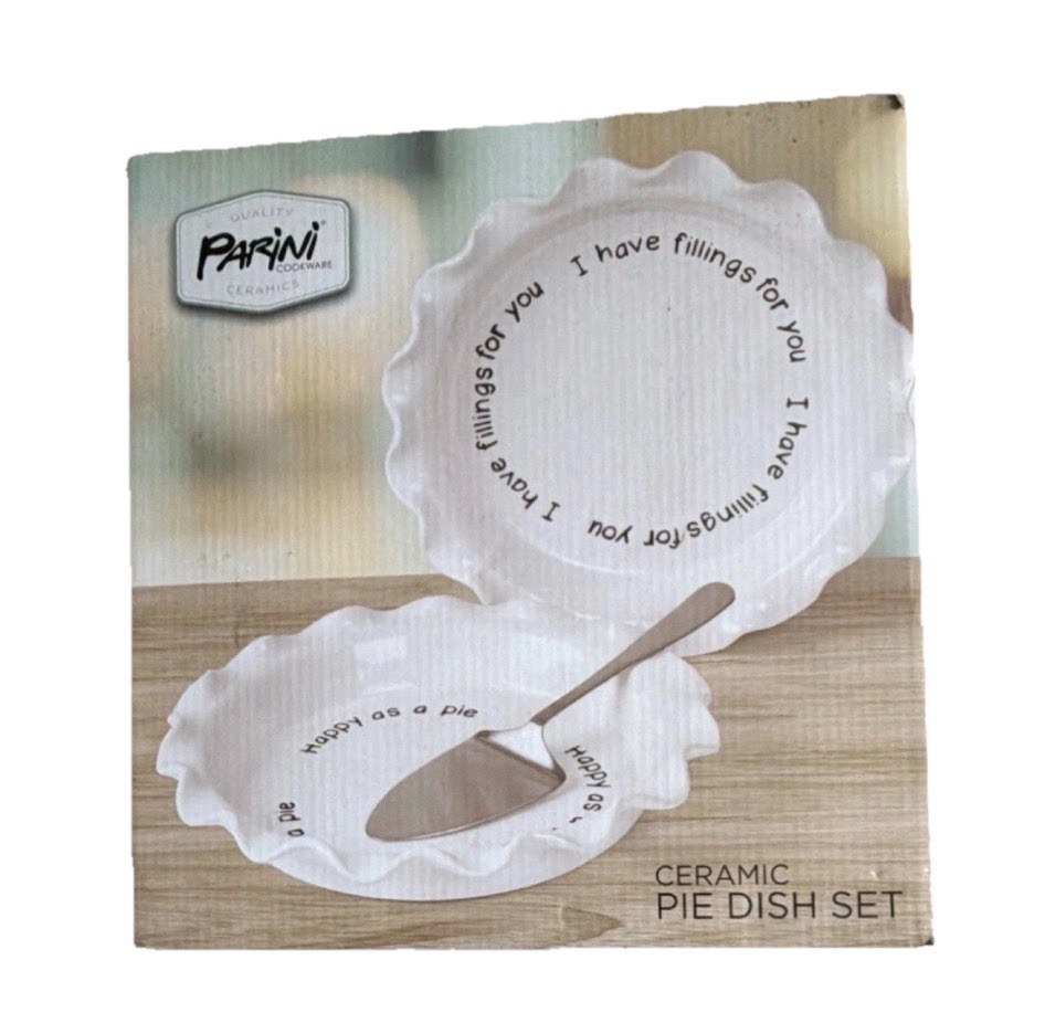 Parini Ceramic Round White Pie Dish Set Includes Pie Dish & Pie Server