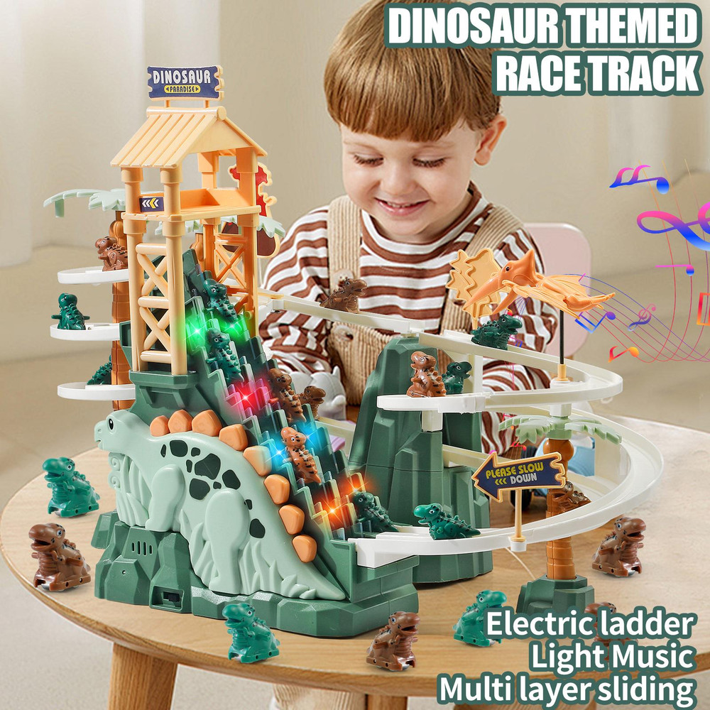 Dinosaur Climbing Slide Toy with Interactive Race Track