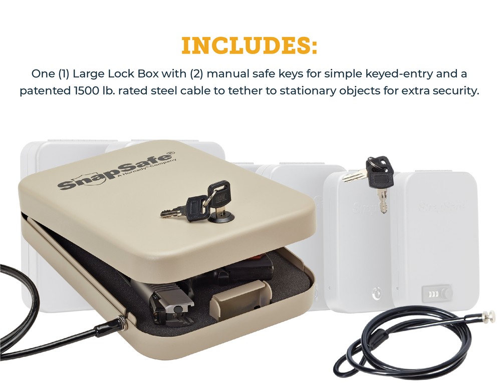 SnapSafe Portable Lock Box, Include 2 Keys, Security Cable- 9.5"x 6.5"x 1.75""