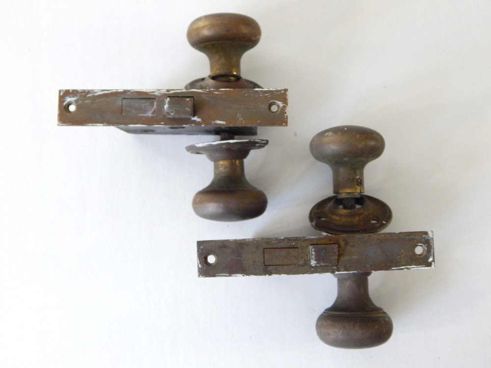 Two 1920's Antique Russwin Solid Brass Doorknobs