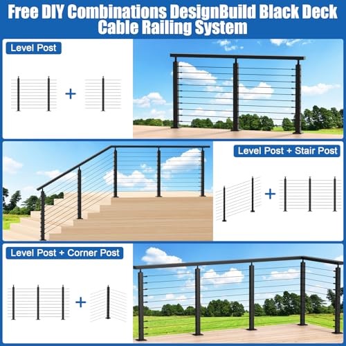 Cable Railing Post(Post 35"x2"x2"), 2 Packs Adjustable Top 36" 2 Level Posts