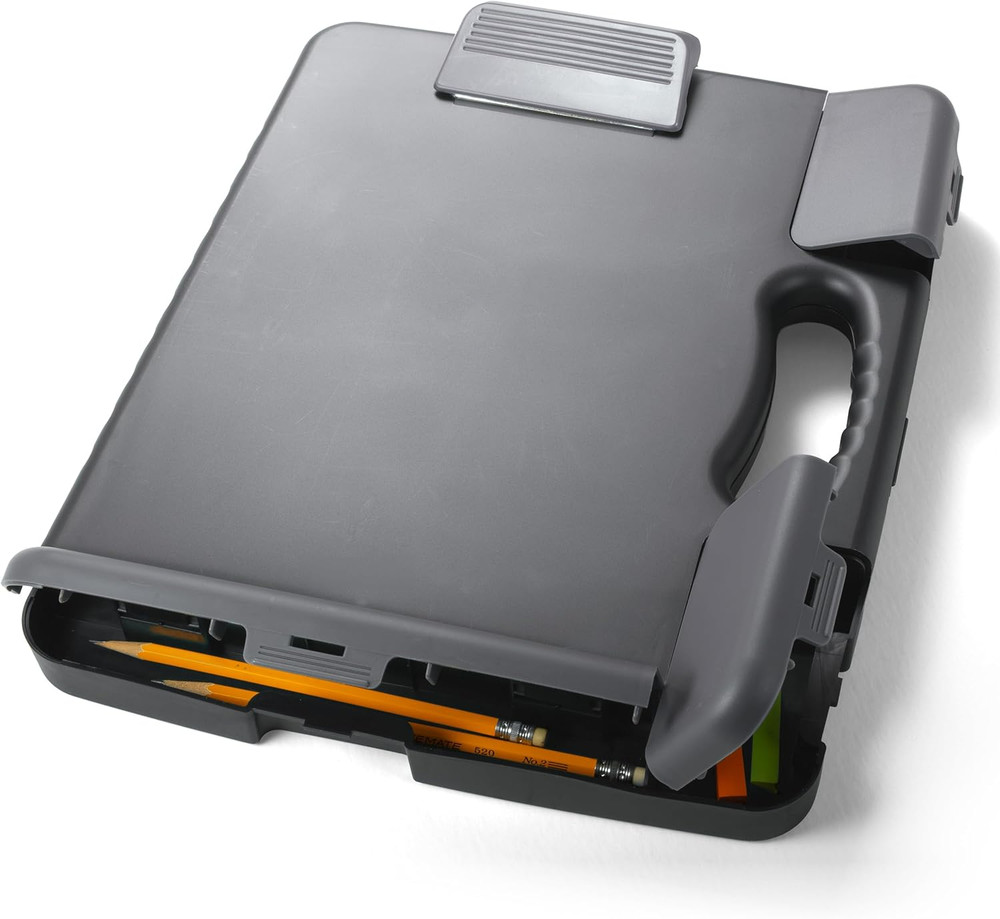Officemate Portable Clipboard Storage Plastic Case for A4 Sizes, Charcoal (83301