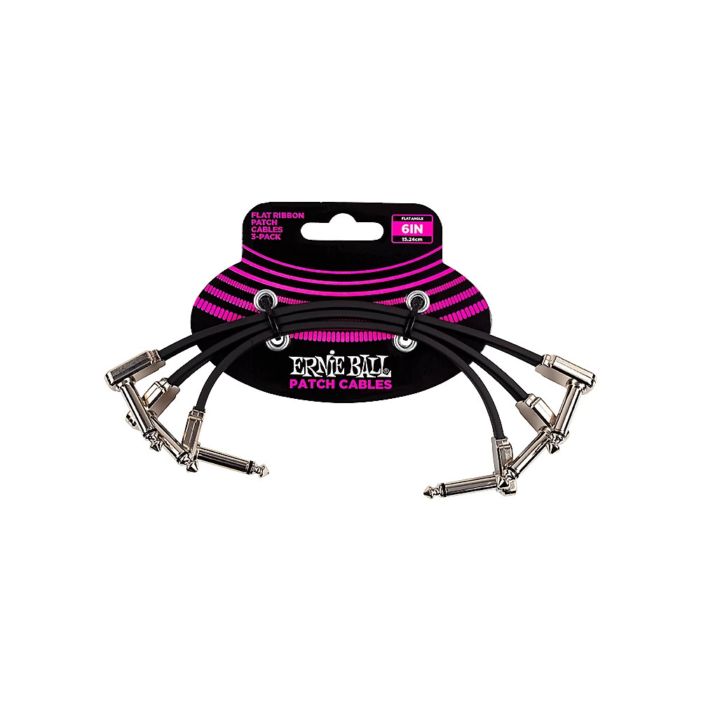 Ernie Ball Flat Ribbon Patch Cables, 3-Pack 6 in. Black