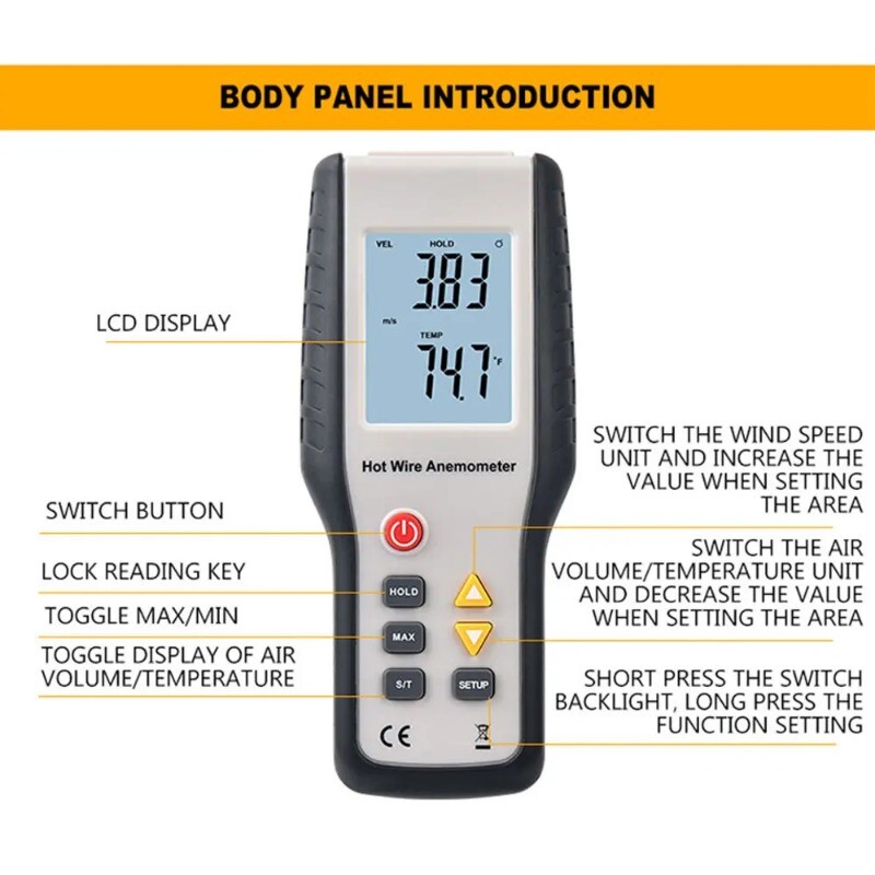 HT9829 High Precision Thermal Anemometer Precise Measurement Test Tool
