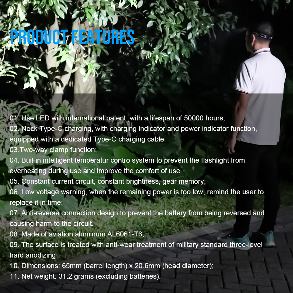 Trustfire 1000 LM Bright LED Flashlight EDC Rechargeable Work Light Waterproof