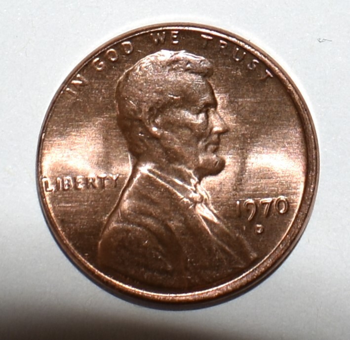 1970 D Strike Through Missing Letters Broad Strike Error R & O Uncirculated Red