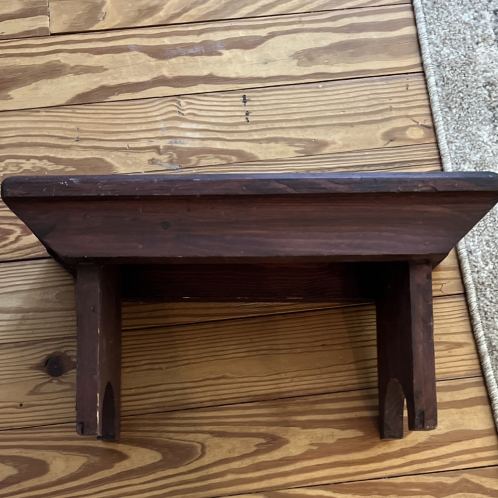 Antique Wooden Brown Rectangle Stool Solid Primitive Furniture