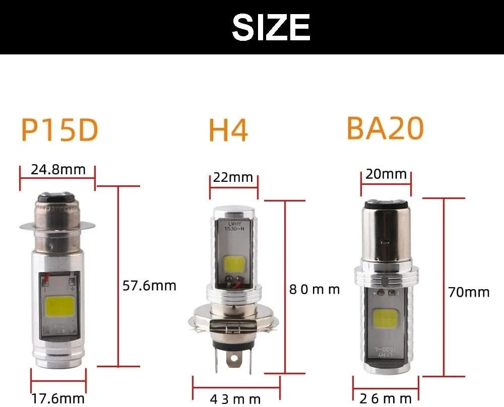 (2x) Replacement BA20 LED Headlight Bulb for Mopeds and Scooters