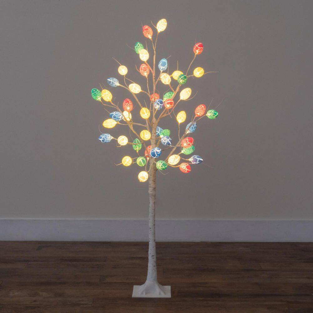 4 Ft. Pre-Lit Artificial Easter Twig Tree with 48 Egg Shaped LED Ornaments