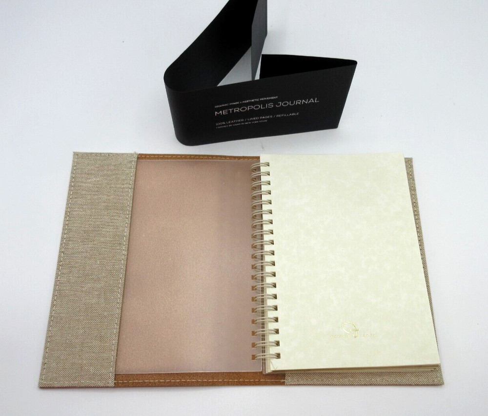 Metropolis Refillable Notebook 7" Leather Cover Spiral Insert Graphic Image Rust