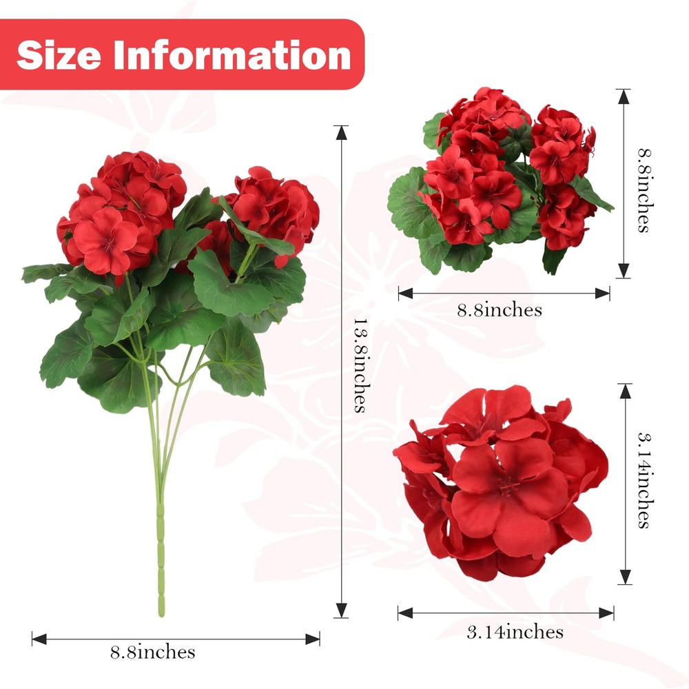 Geranium Artificial Flowers for Outdoors Spring UV Resistant Silk Geranium Re...
