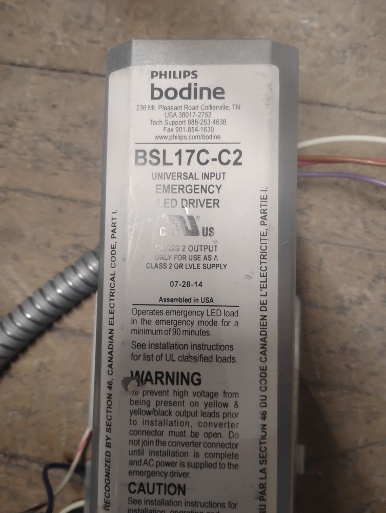 Bodine BSL17C-C2 Type 1 Emergency LED Driver. Preowned
