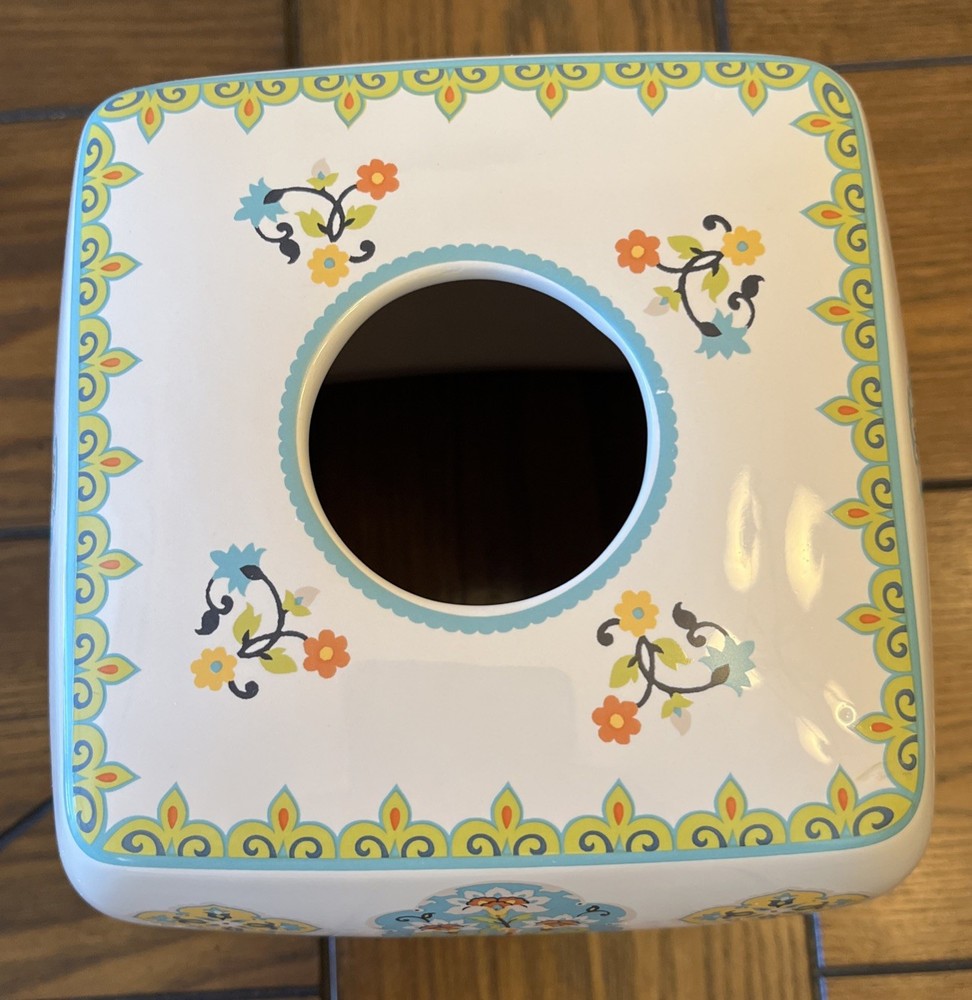 Creative Bath Sasha Ceramic Tissue Box Cover Cube Boho Floral