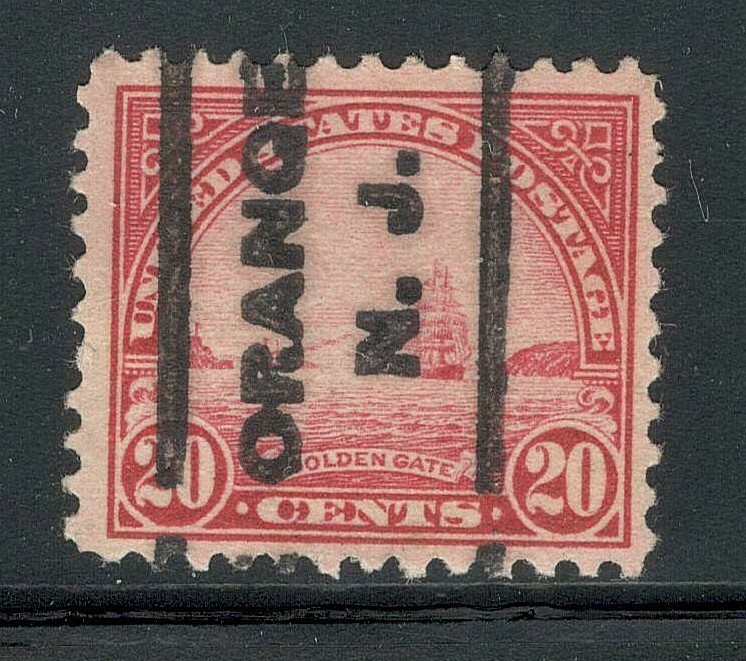 Sc # 698 ~ 20 cent Golden Gate Issue, Precancel, ORANGE N. J.