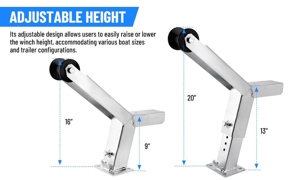 Adjustable Boat Trailer Winch Stand with Roller, Boat Trailer Winch Post Silver