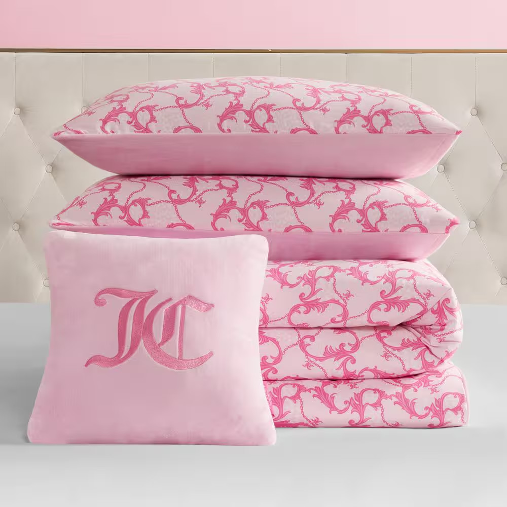 Solid Plush Reversible Gothic Leopard 4-Piece Light Pink Animal Print Microfiber